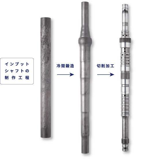 インプットシャフトの制作工程　冷間鍛造→切削加工